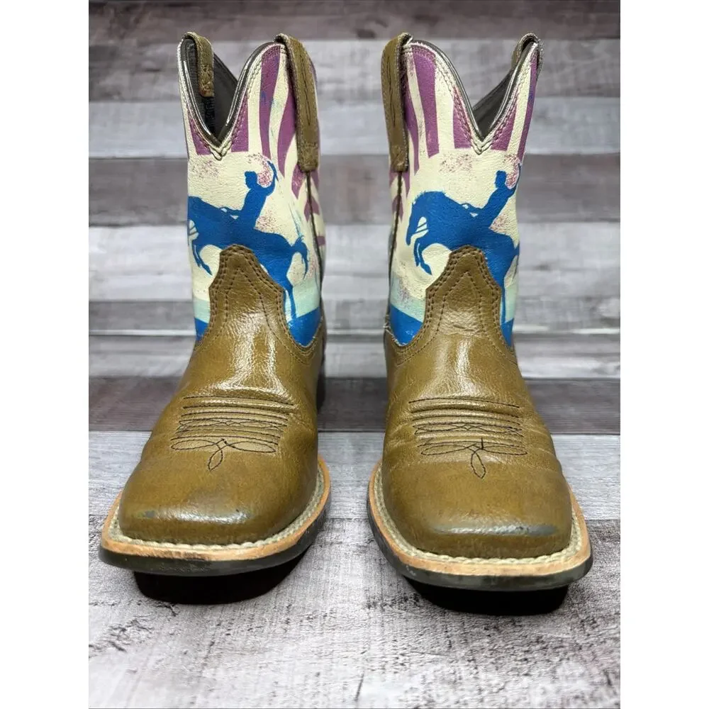 Ariat Dinero 10034063 Tan & Sunset Scene Western Boots Kids 12 EUC Gift